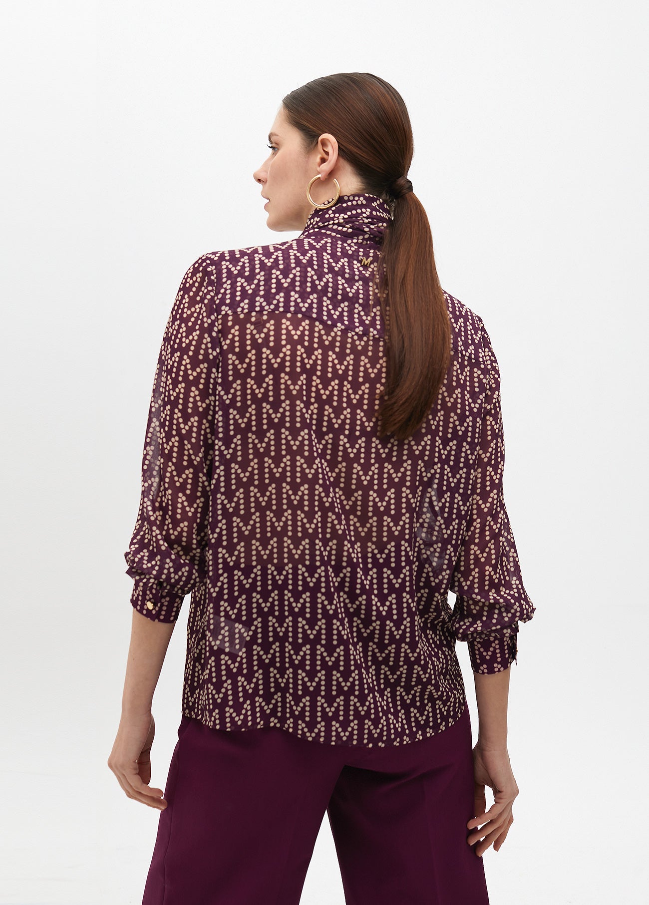 Logo Pattern Blouse with Neck Tie