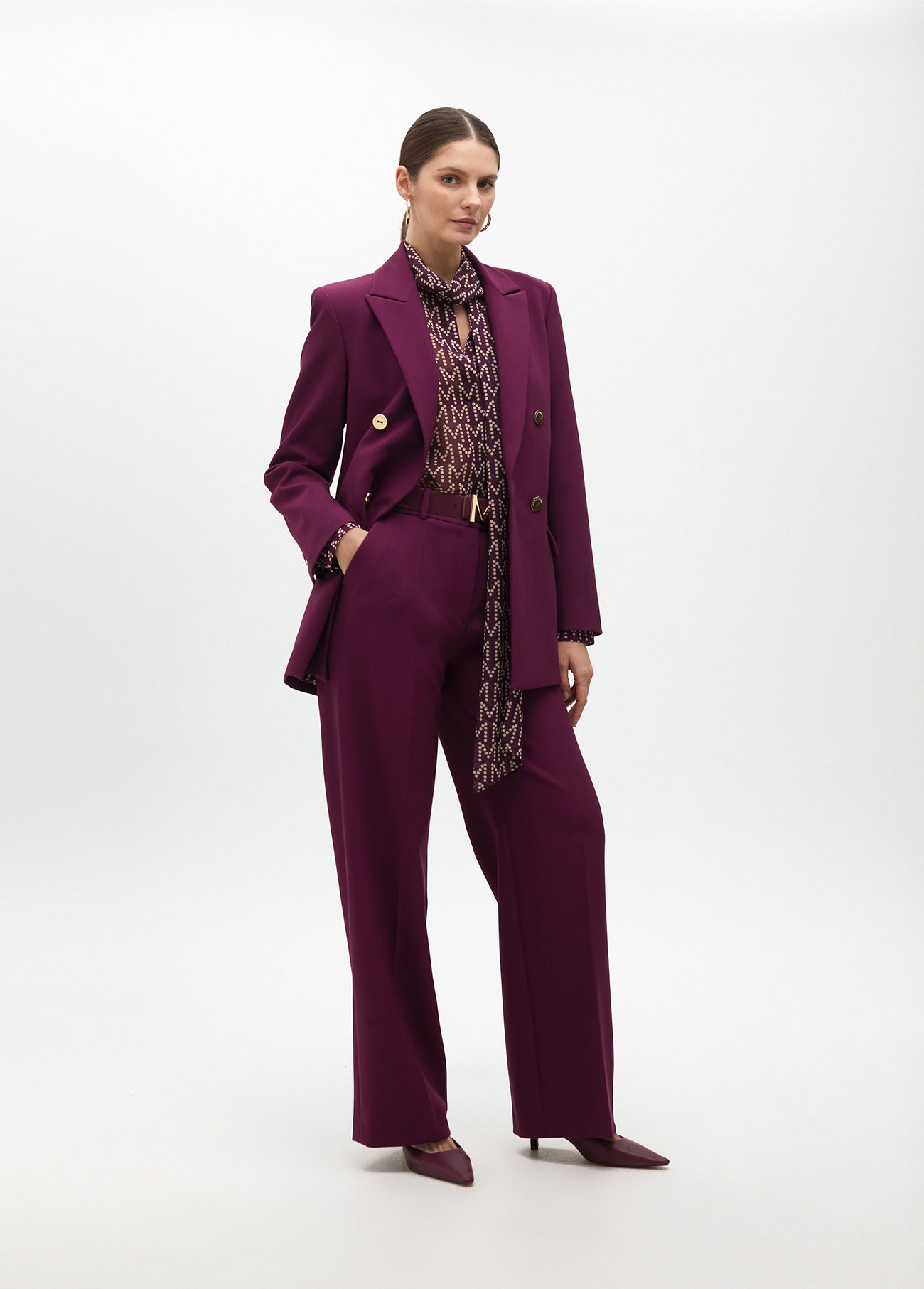 Logo Pattern Blouse with Neck Tie