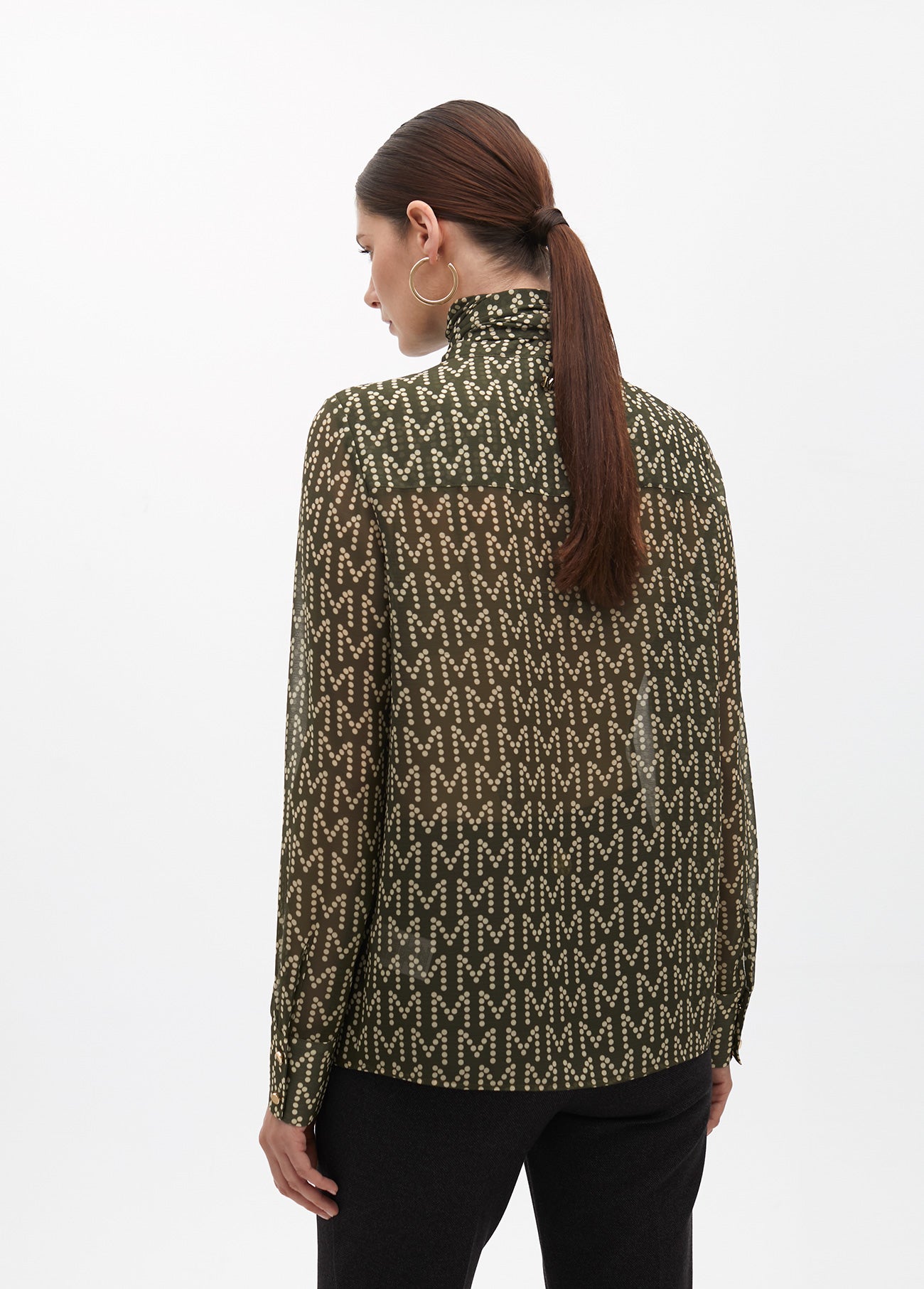 Logo Pattern Blouse with Neck Tie