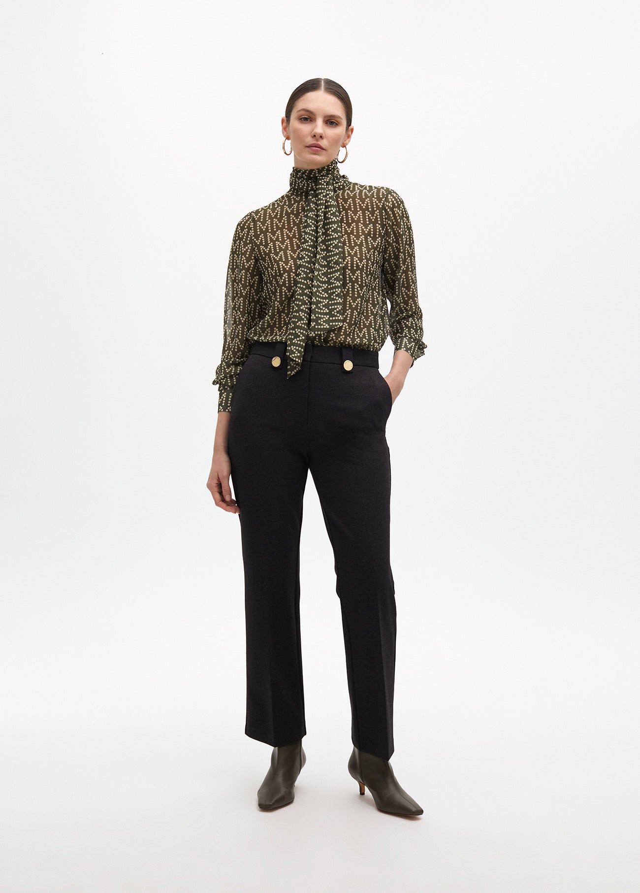 Logo Pattern Blouse with Neck Tie