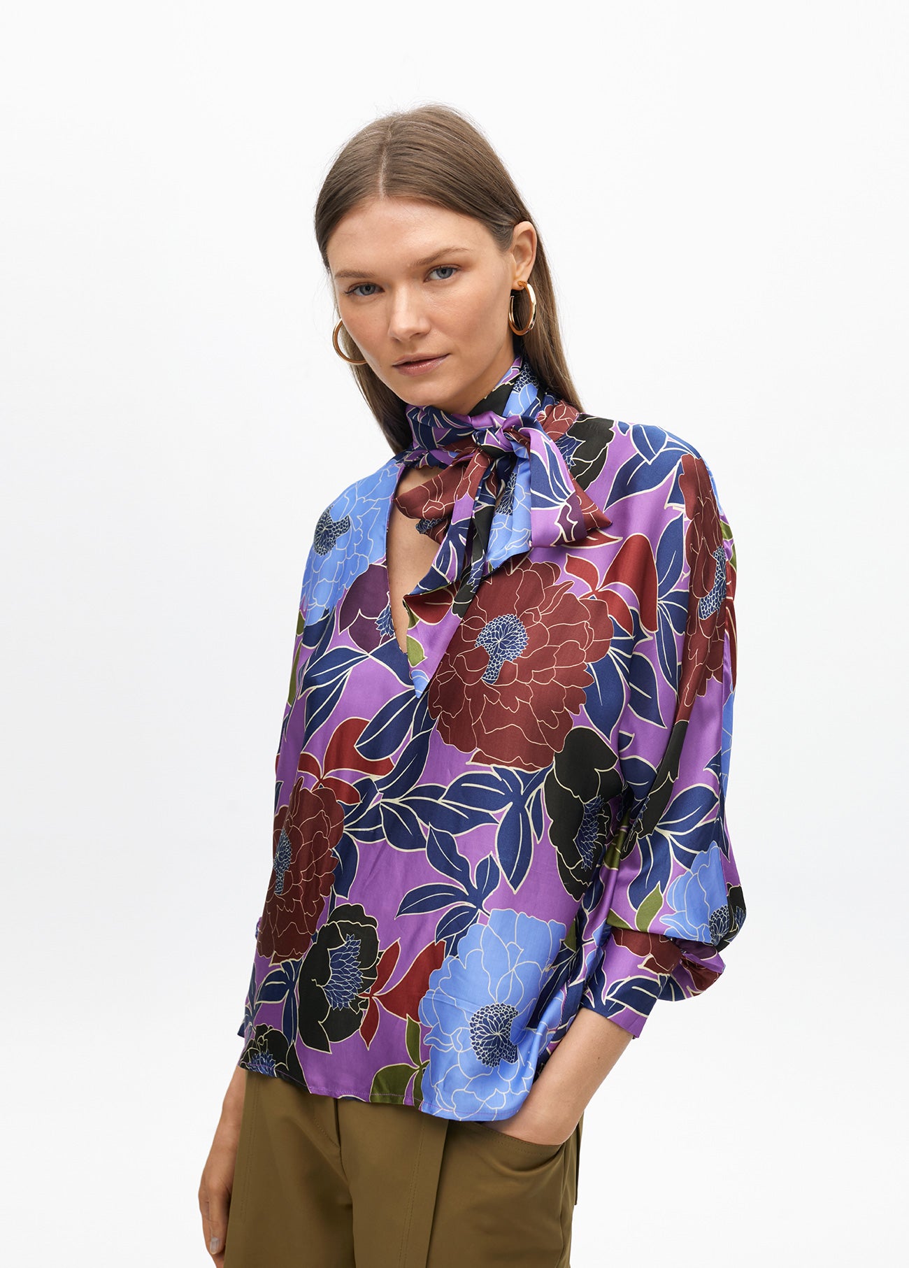 Floral Tie-Neck Blouse