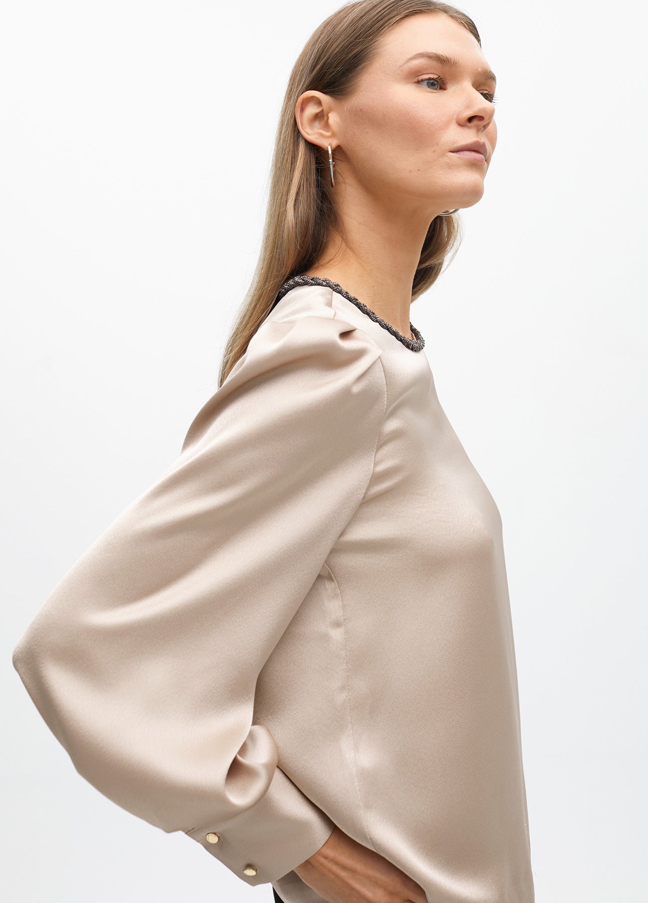 Blouse with Jewel Detail on Neckline