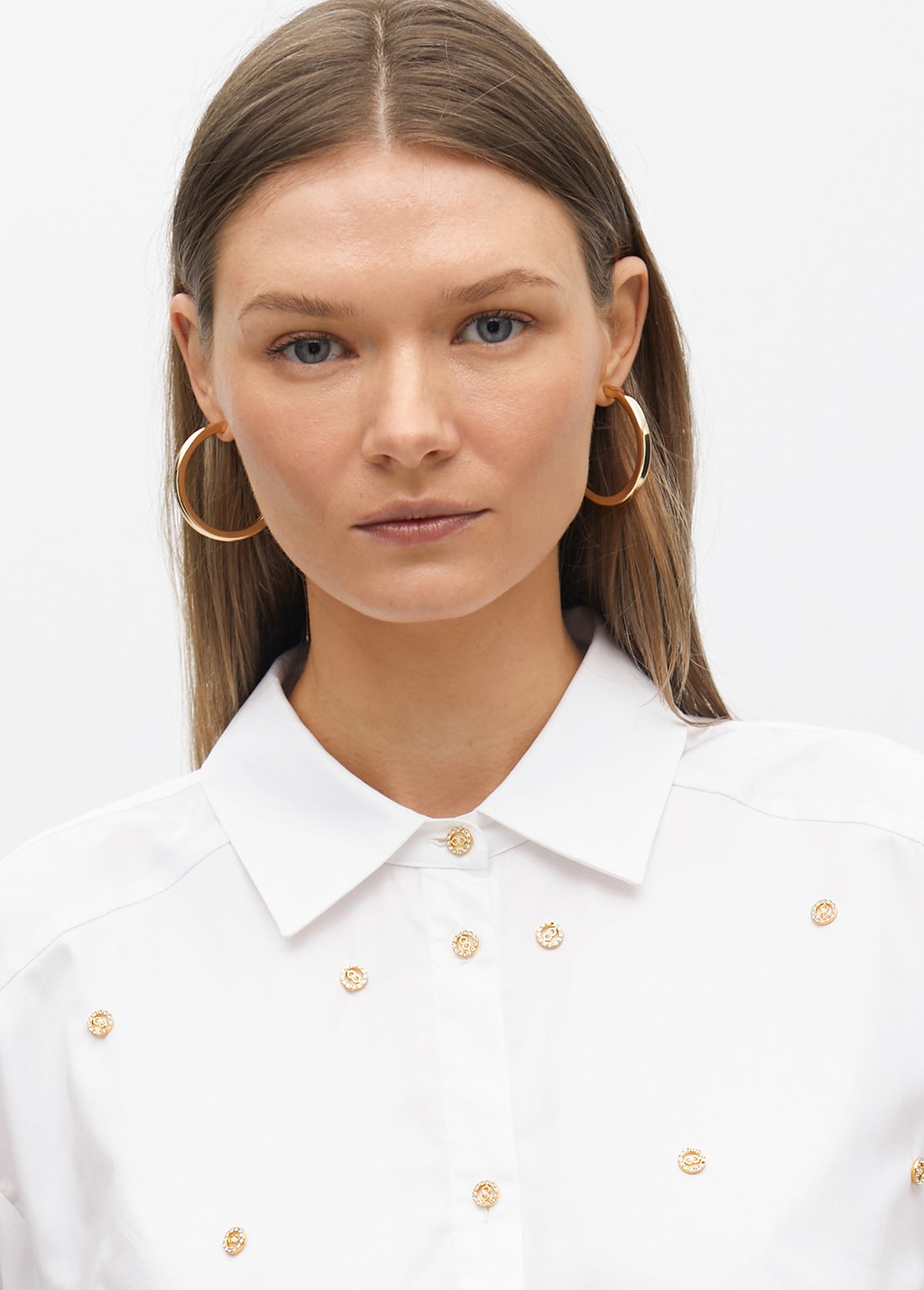Straight Poplin Shirt with Jewel Detail
