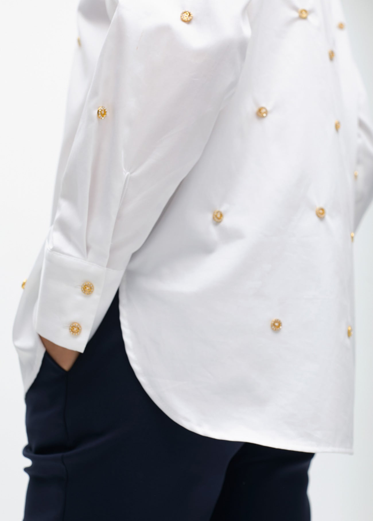 Straight Poplin Shirt with Jewel Detail