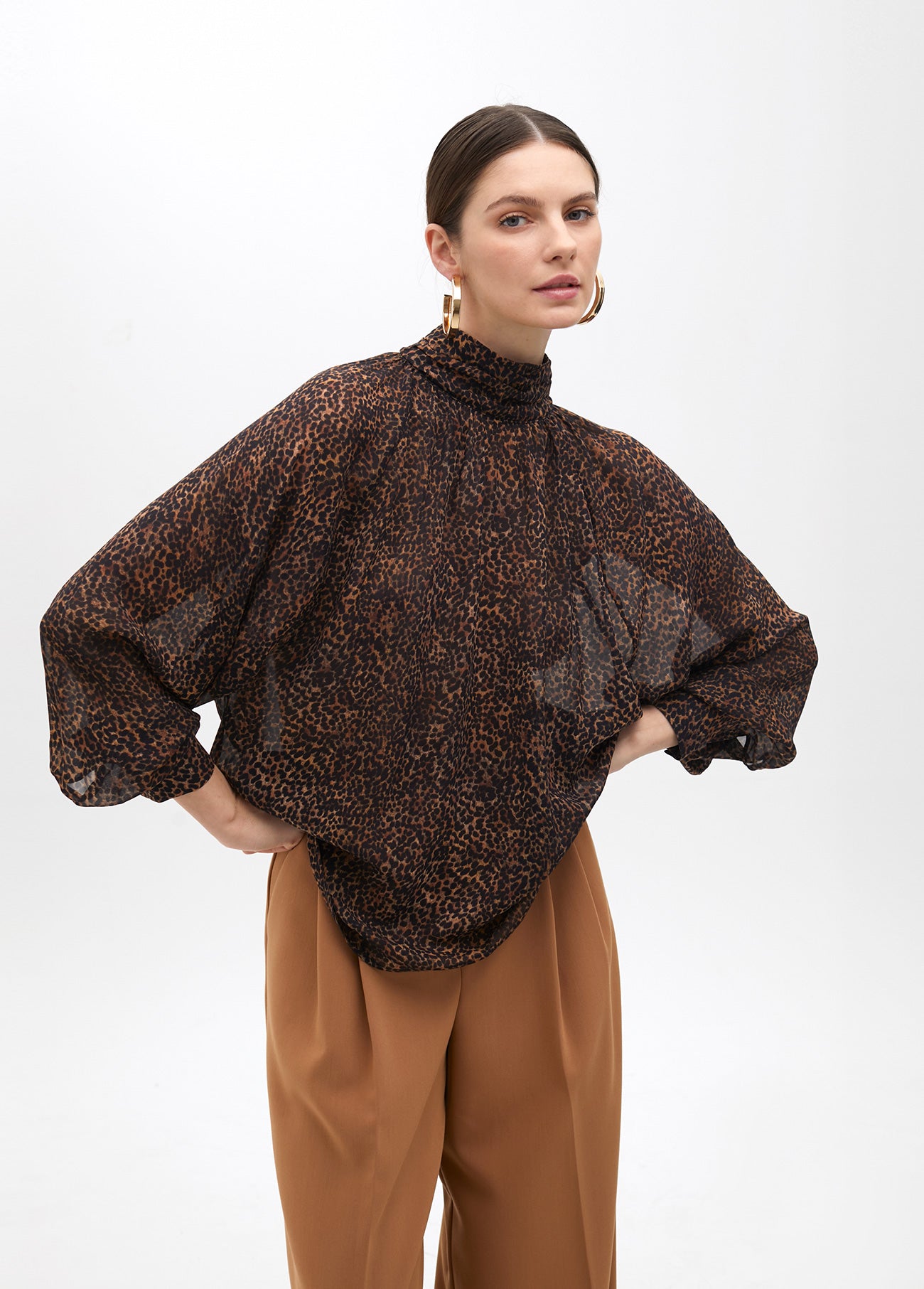 Animal Print Turtleneck Blouse