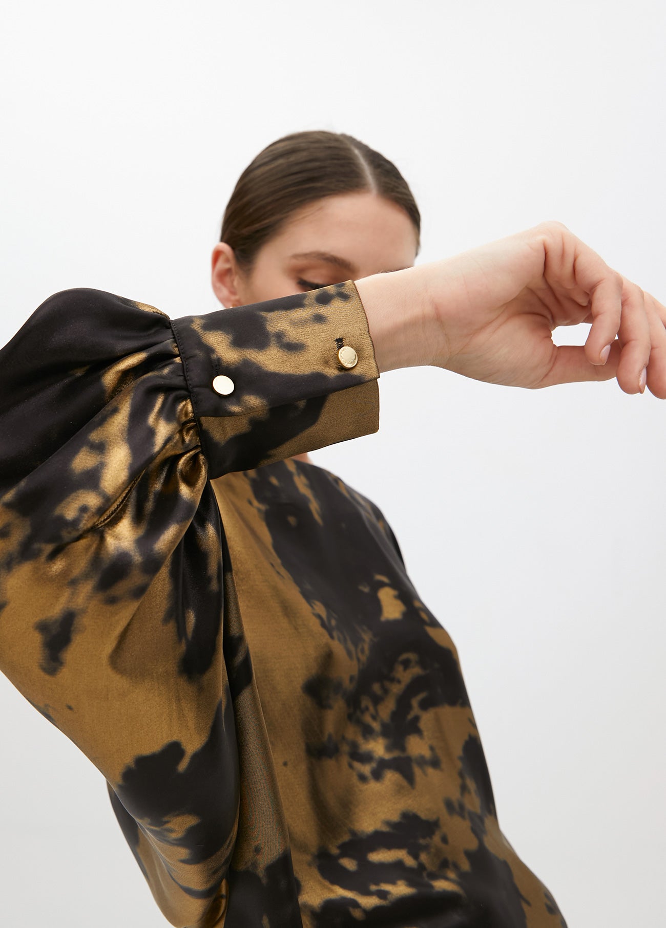 Printed Blouse with Asymmetric Sleeve