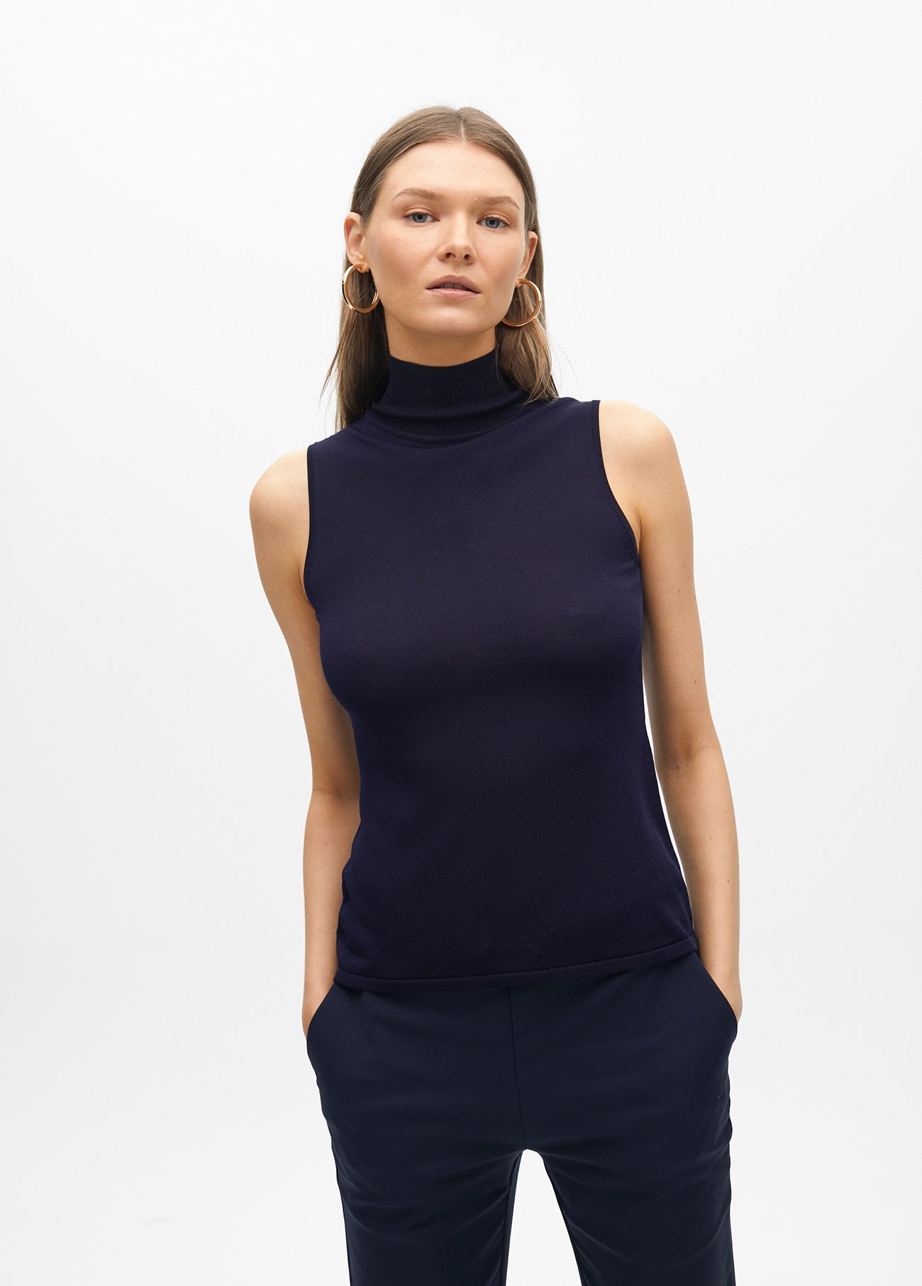 Sleeveless High Neck Knit Top