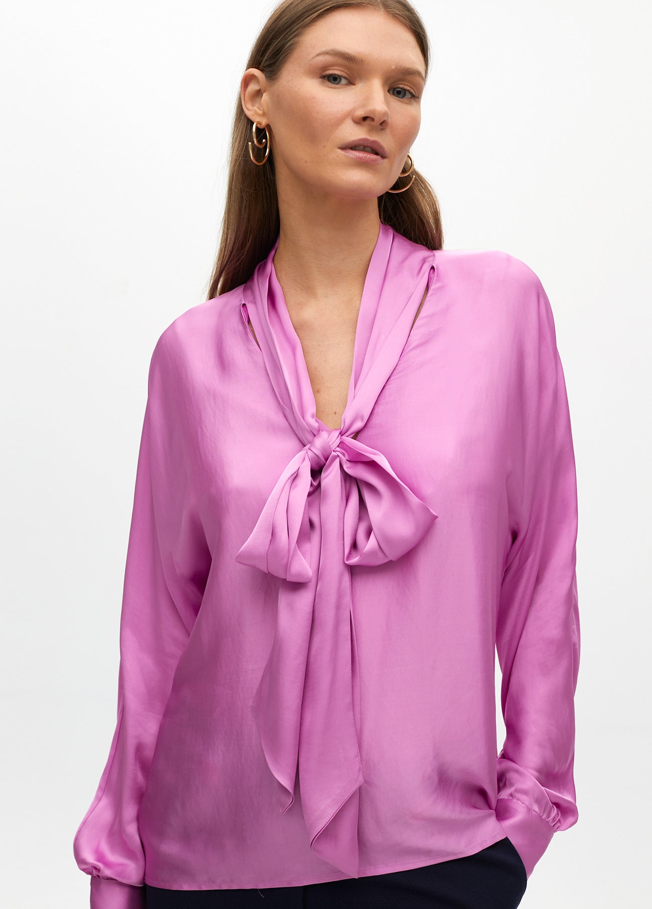 Fluid Satin Blouse with Bow