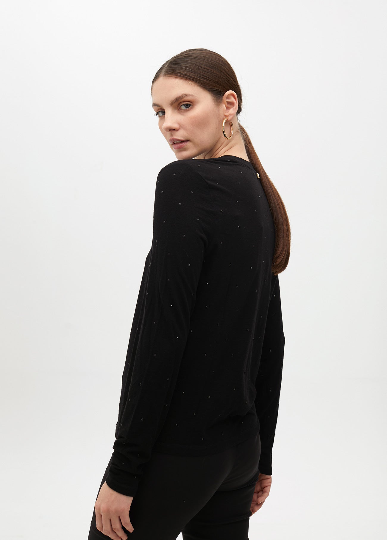 V-Neck Knit Top with Strass