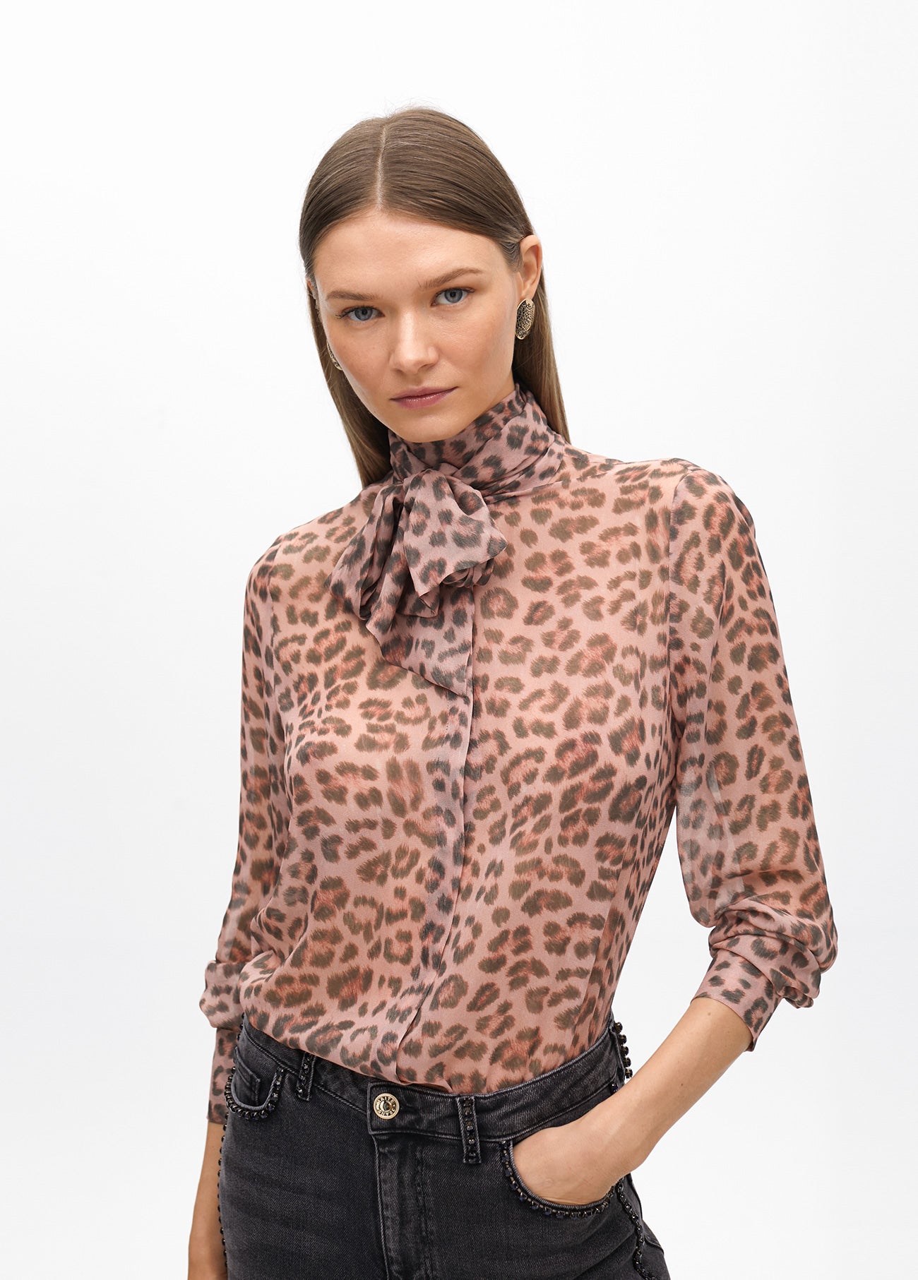 Animal Print Bow Blouse
