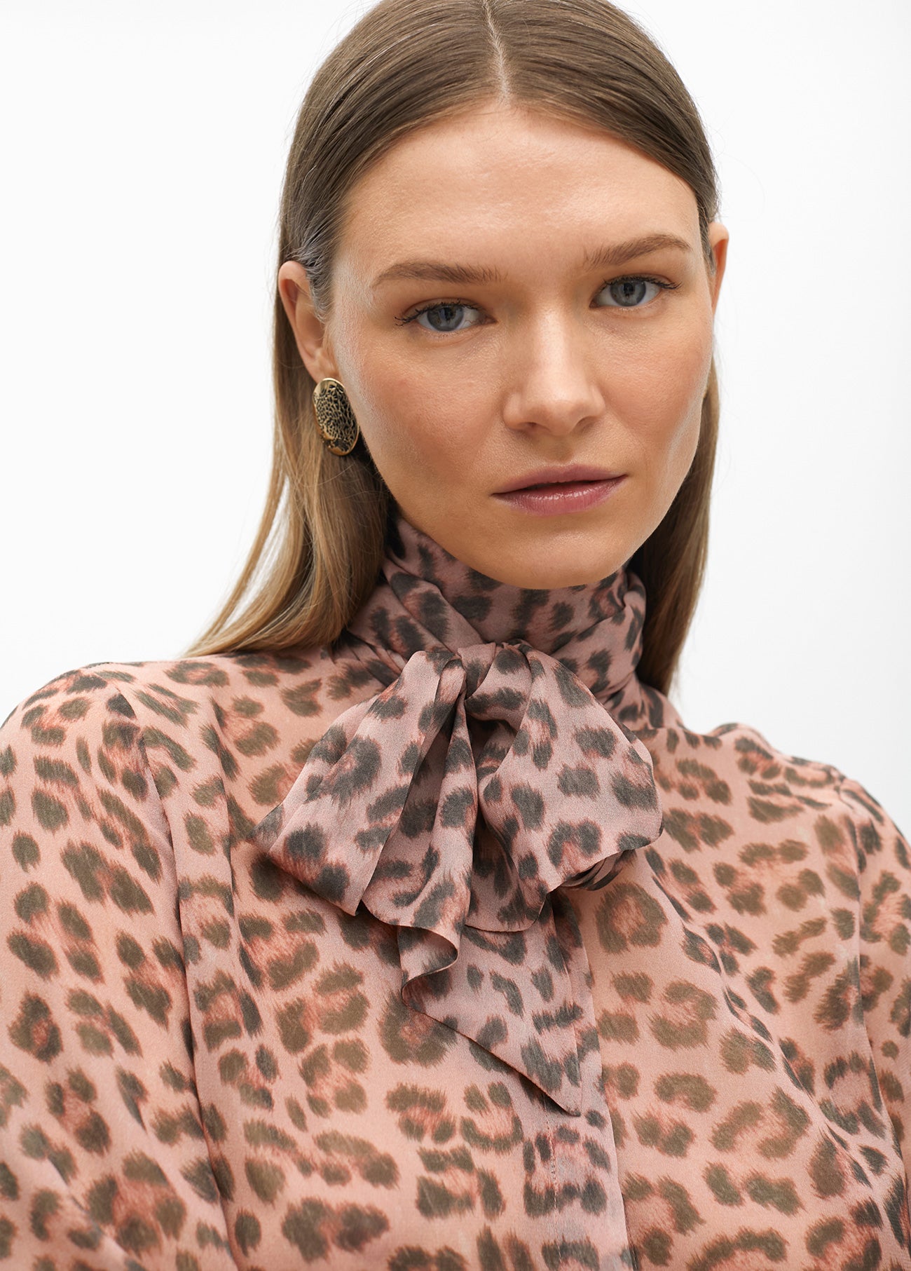 Animal Print Bow Blouse