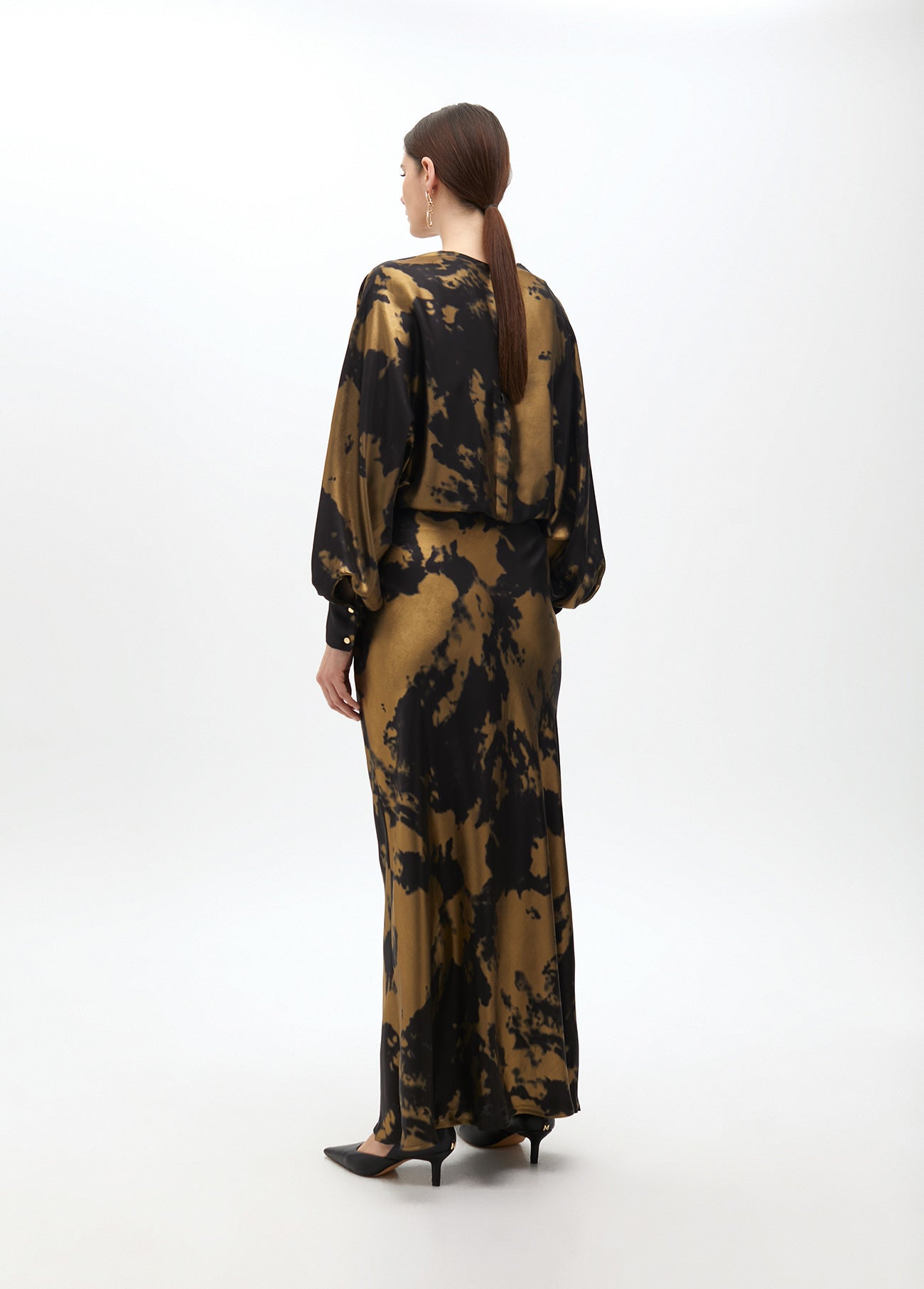 Long Printed Dress with Asymmetric Sleeve