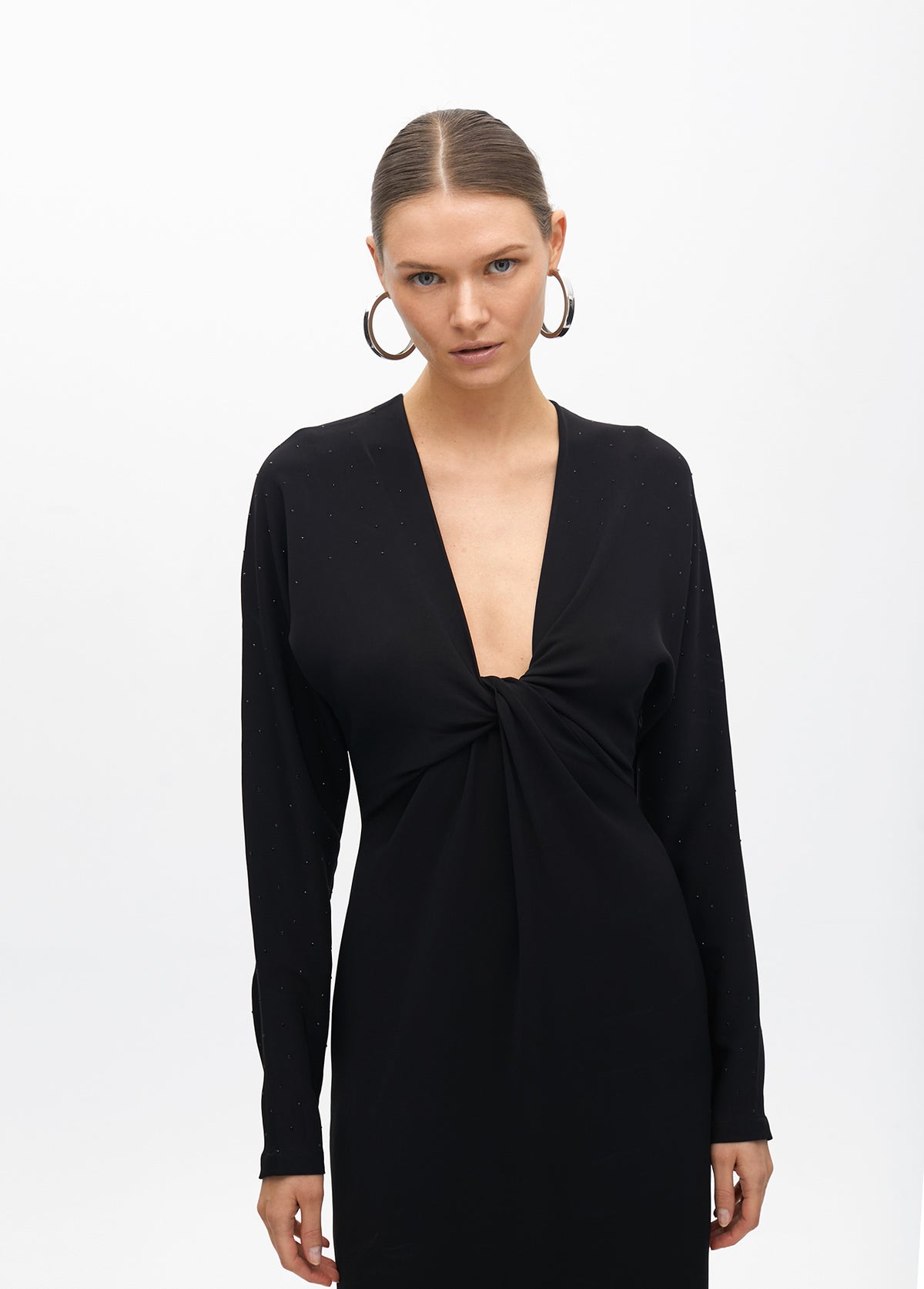 Knitted dress with rhinestone detail on shoulders