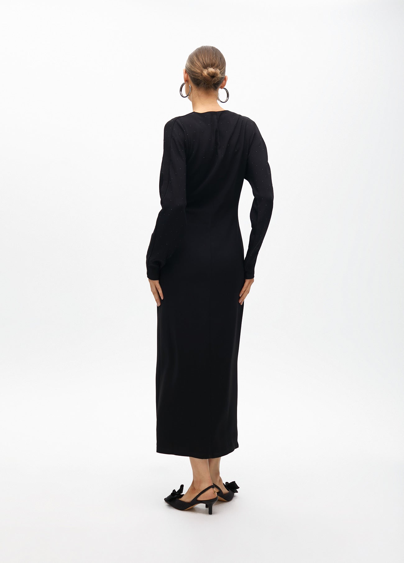 Knitted dress with rhinestone detail on shoulders