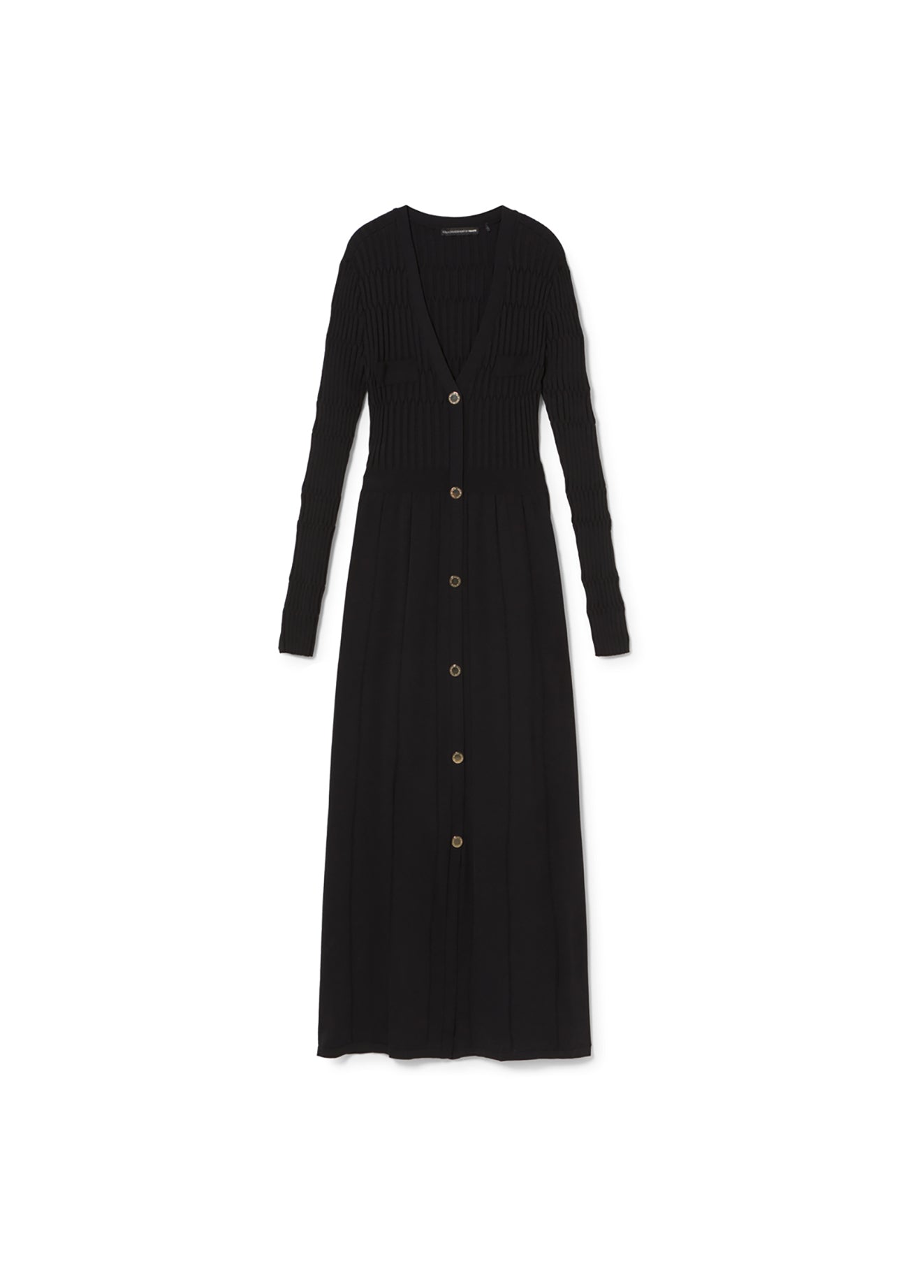 Knit Dress with A-line Skirt and Buttons