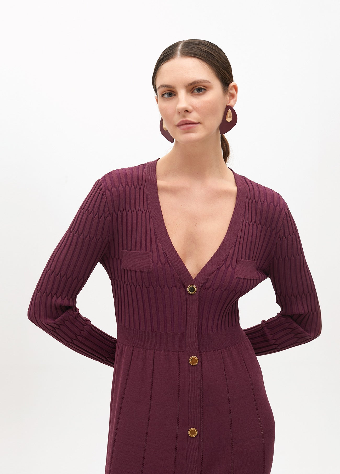 Knit Dress with A-line Skirt and Buttons