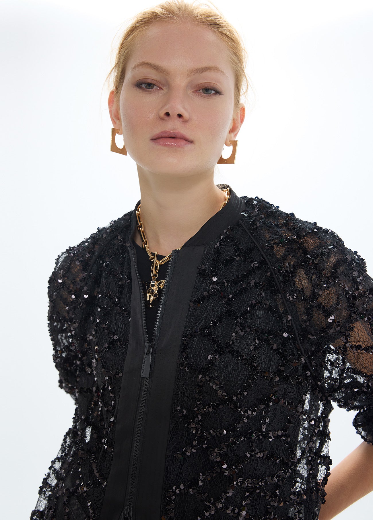 mf2602002-Spider web bomber jacket-Black