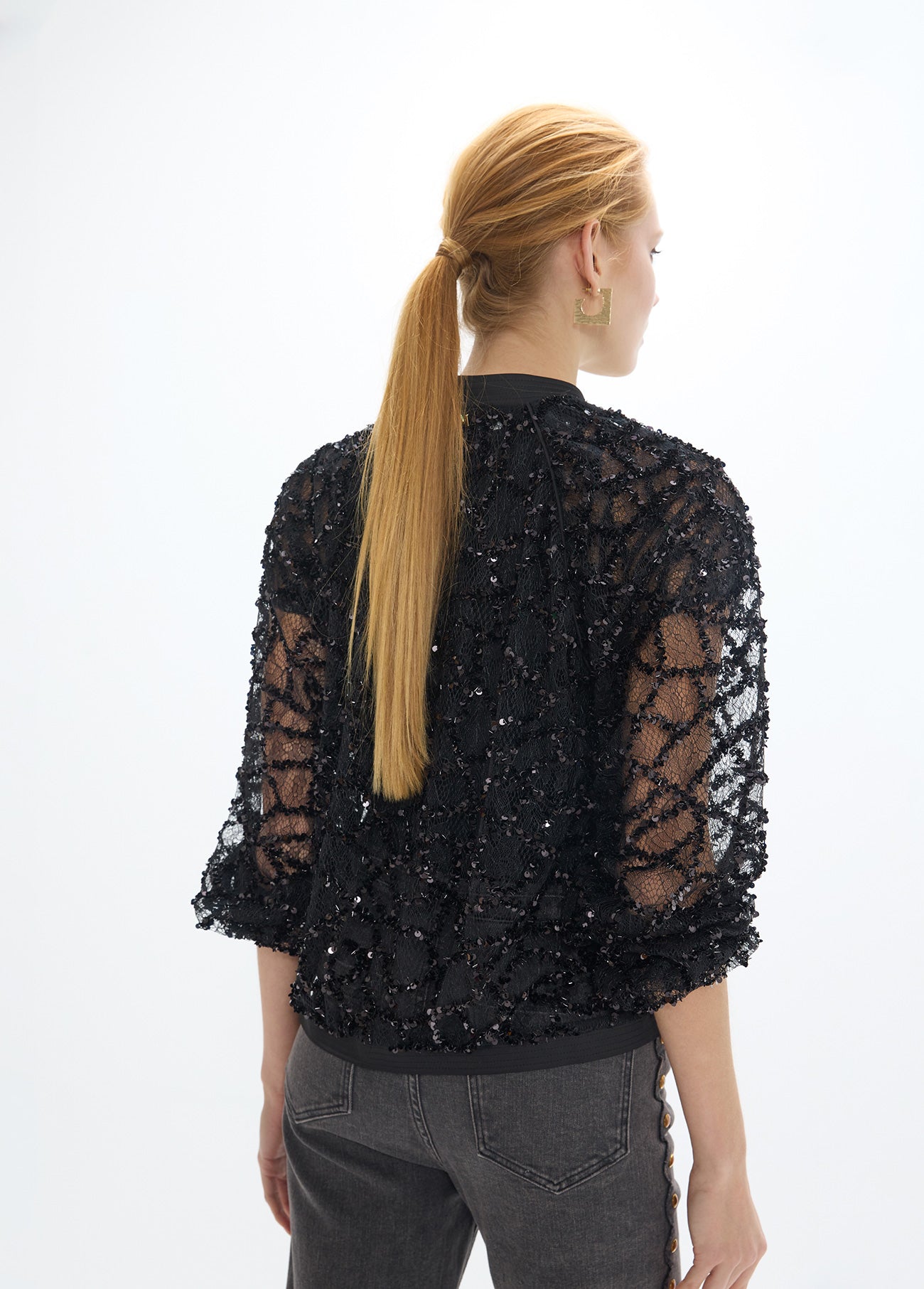 mf2602002-Spider web bomber jacket-Black