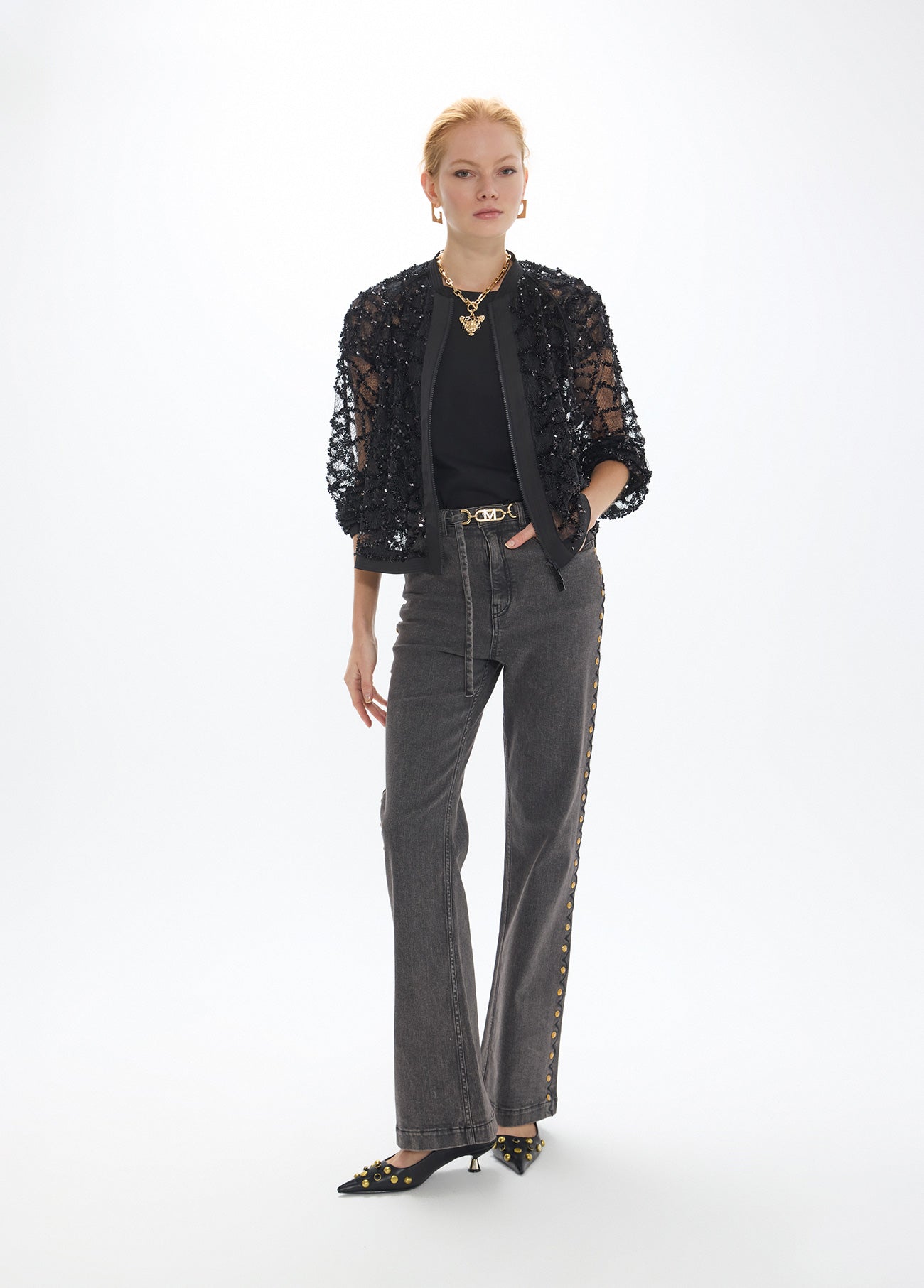 mf2602002-Spider web bomber jacket-Black