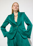 mf2602012-Satin crinkle blazer-Dark Green