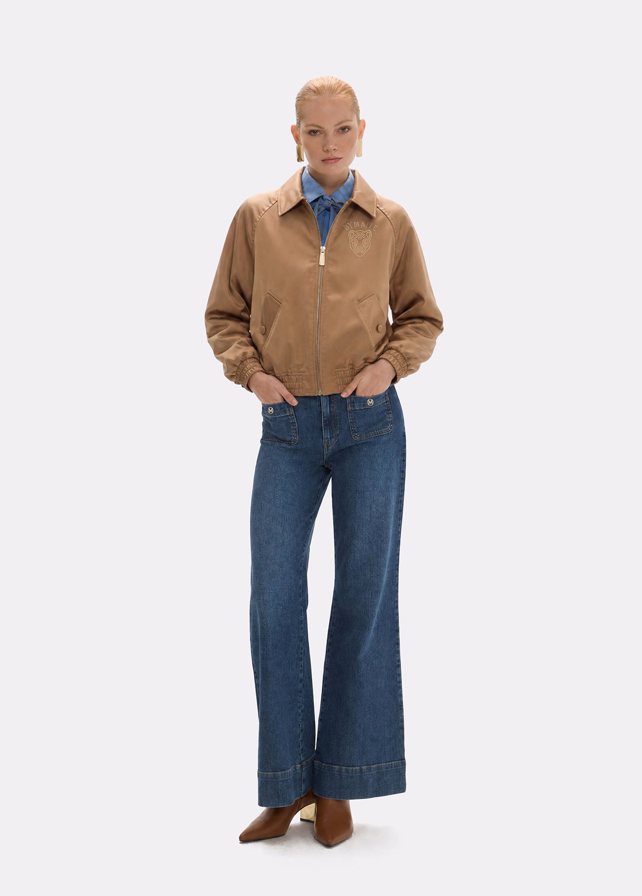 mf2602020-Satin bomber jacket with detachable fur-Beige