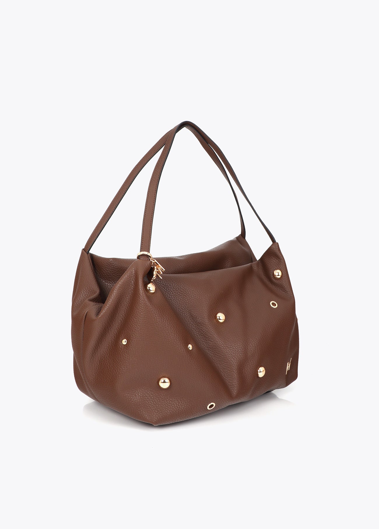mf2604016-Multi-studded leather effect shopper-Brown