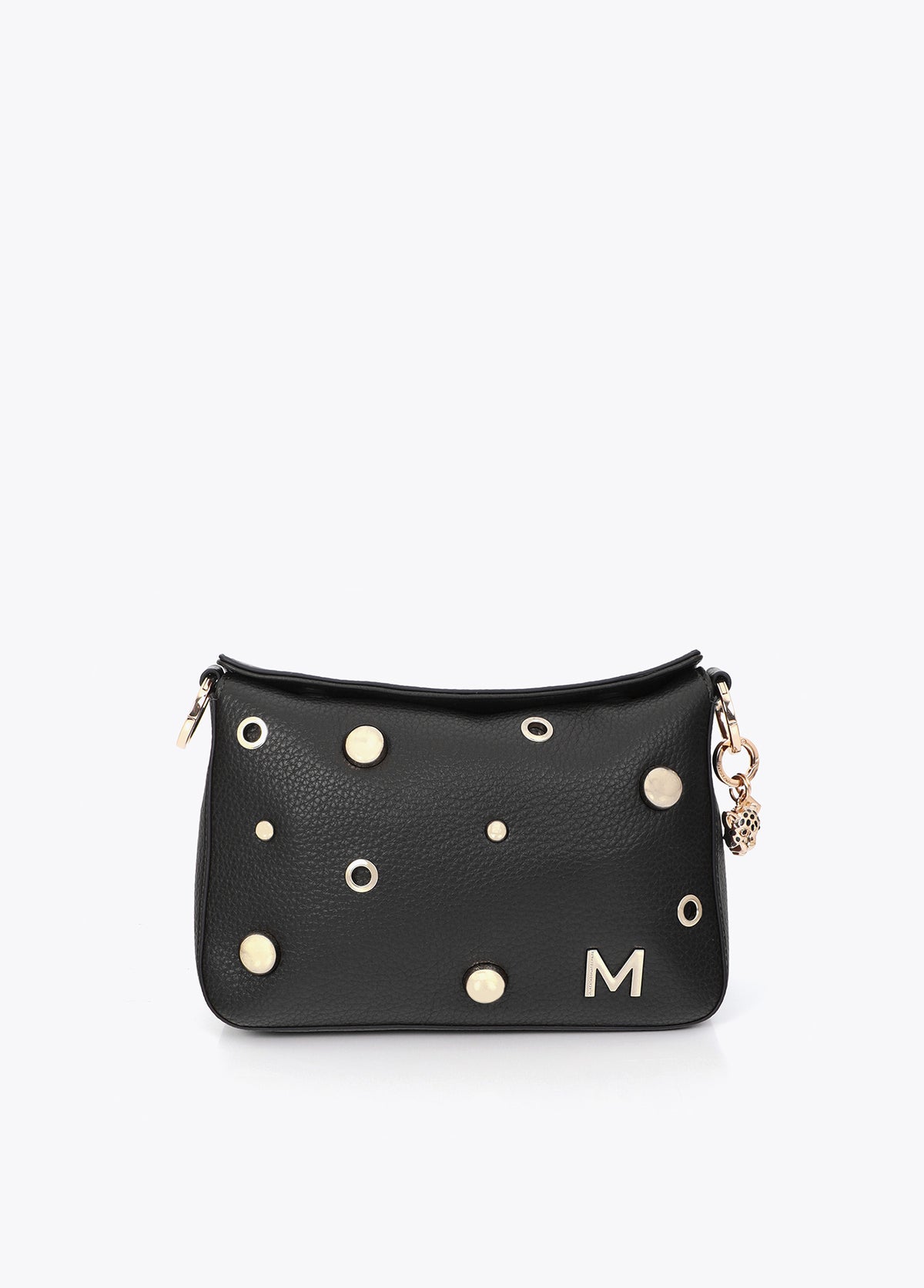 mf2604017-Multi-studded faux leather shoulder bag-Black