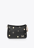 mf2604017-Multi-studded faux leather shoulder bag-Black