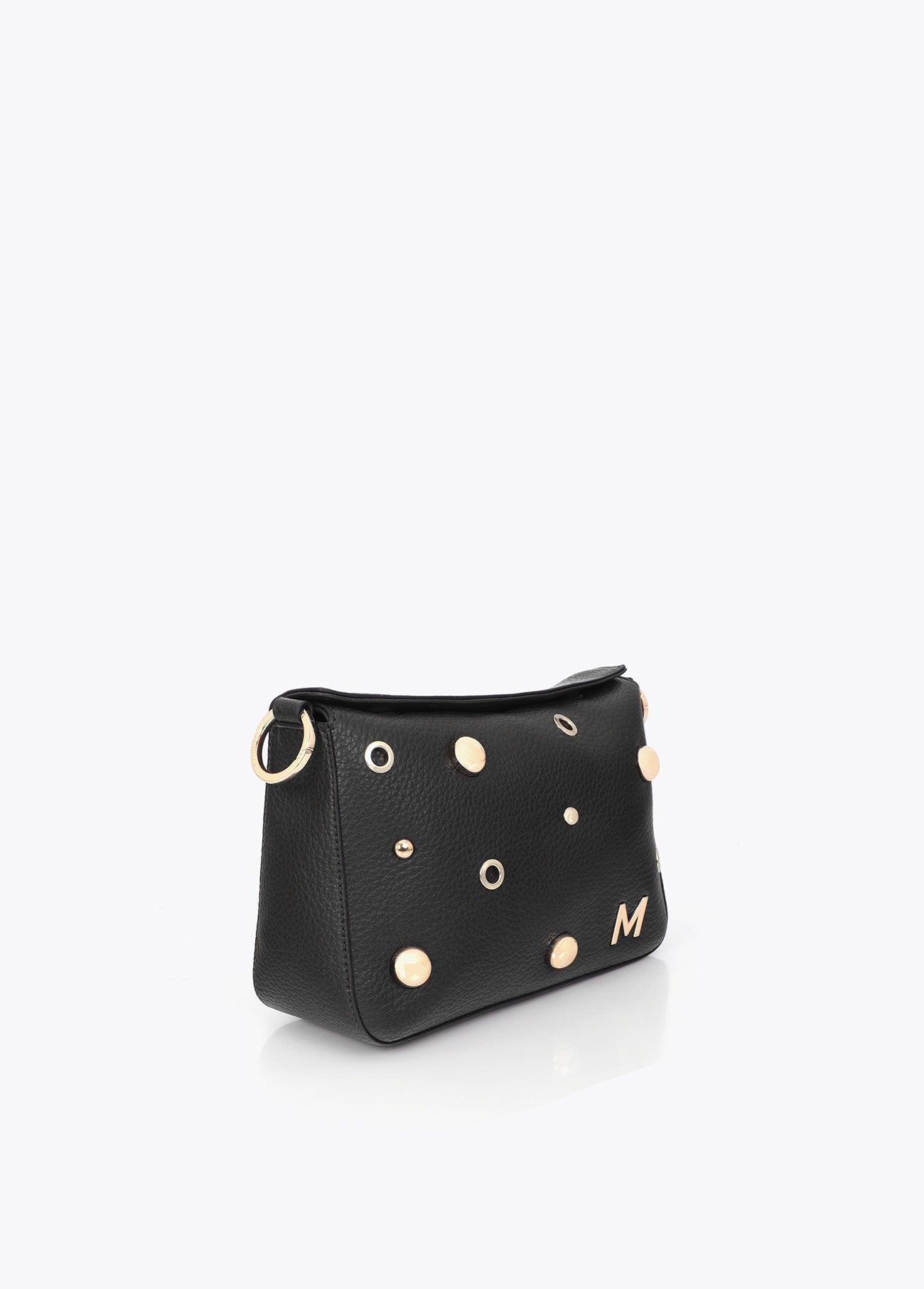 mf2604017-Multi-studded faux leather shoulder bag-Black
