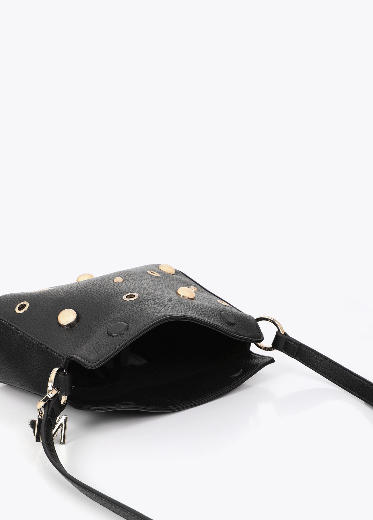 mf2604017-Multi-studded faux leather shoulder bag-Black