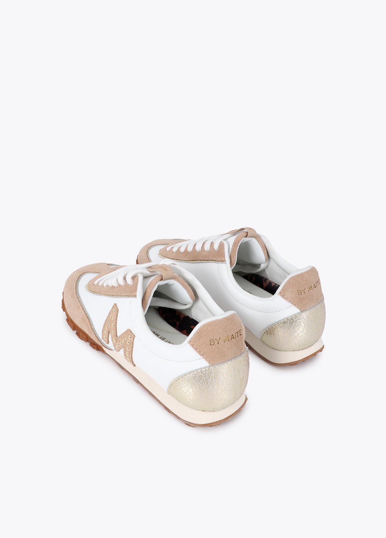 mf2605001-Sneaker with studded logo combined in different materials and leather-Ecru-Brown