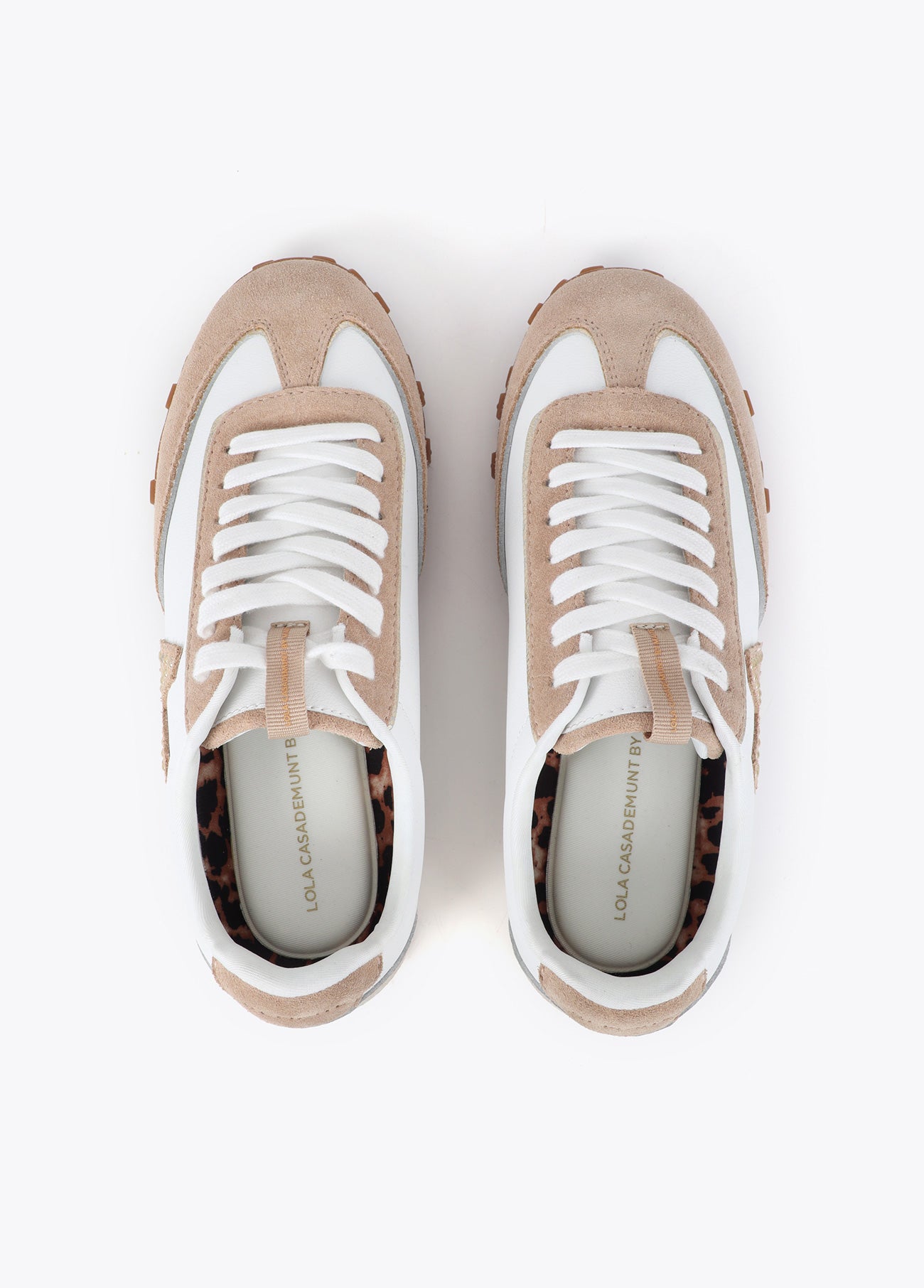 mf2605001-Sneaker with studded logo combined in different materials and leather-Ecru-Brown