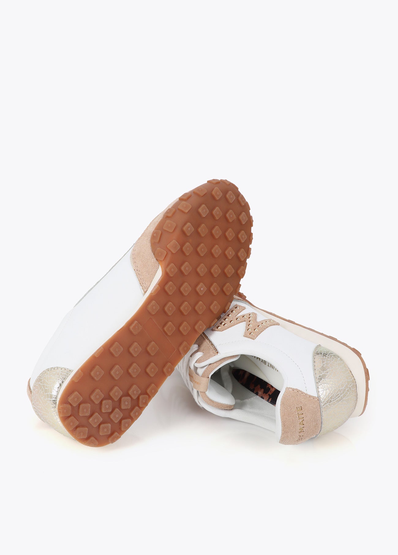 mf2605001-Sneaker with studded logo combined in different materials and leather-Ecru-Brown
