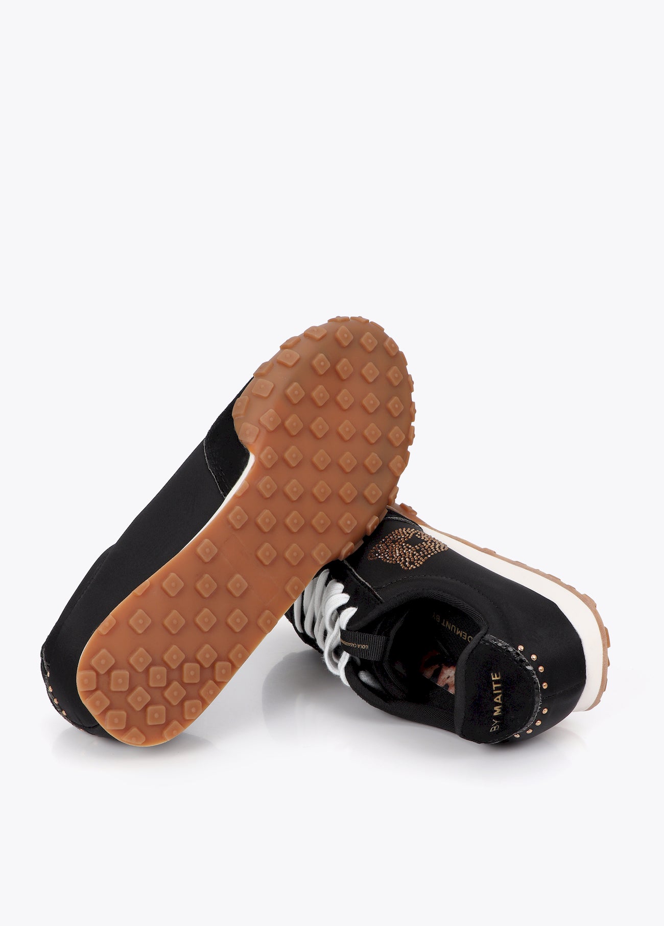 mf2605002-Sneaker with studded motifs combined in different materials and leather-Black-Black