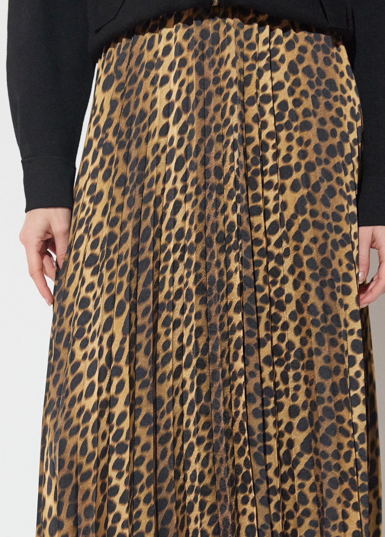 mf2608001-Printed leopard pleated satin skirt-Brown-Multicolor
