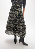 mf2608006-Pleated skirt with m polka dots logotyped print, with custom buckle-Black-Ecru