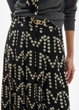 mf2608006-Pleated skirt with m polka dots logotyped print, with custom buckle-Black-Ecru