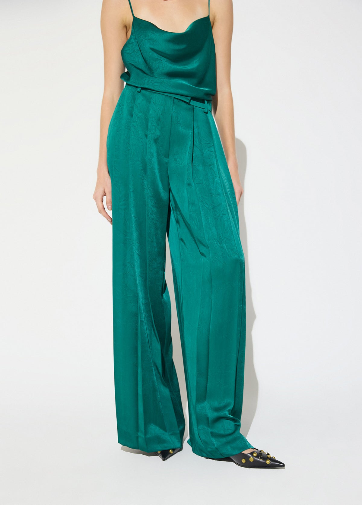 mf2614006-Palazzo crepe double darted pants-Dark Green