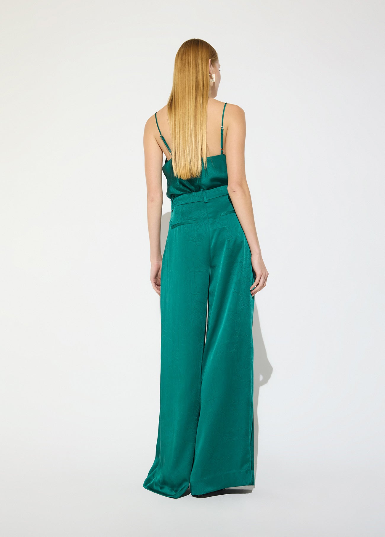 mf2614006-Palazzo crepe double darted pants-Dark Green