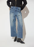 mf2614023-Straight denim with rhinestones and black flower rhinestones-Blue-Denim