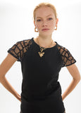 mf2615001-Fitted t-shirt with raglan sleeves in ''spider'' fabric-Black