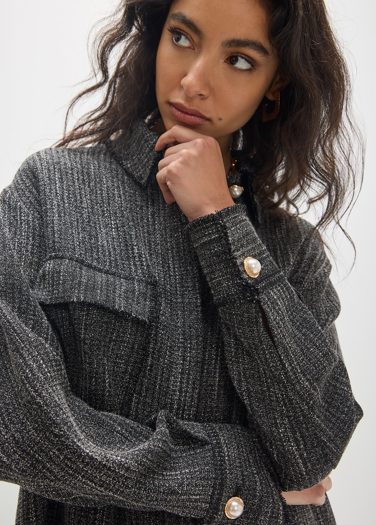 mf2615009-Oversize overshirt with pearl button detail-Dark Grey
