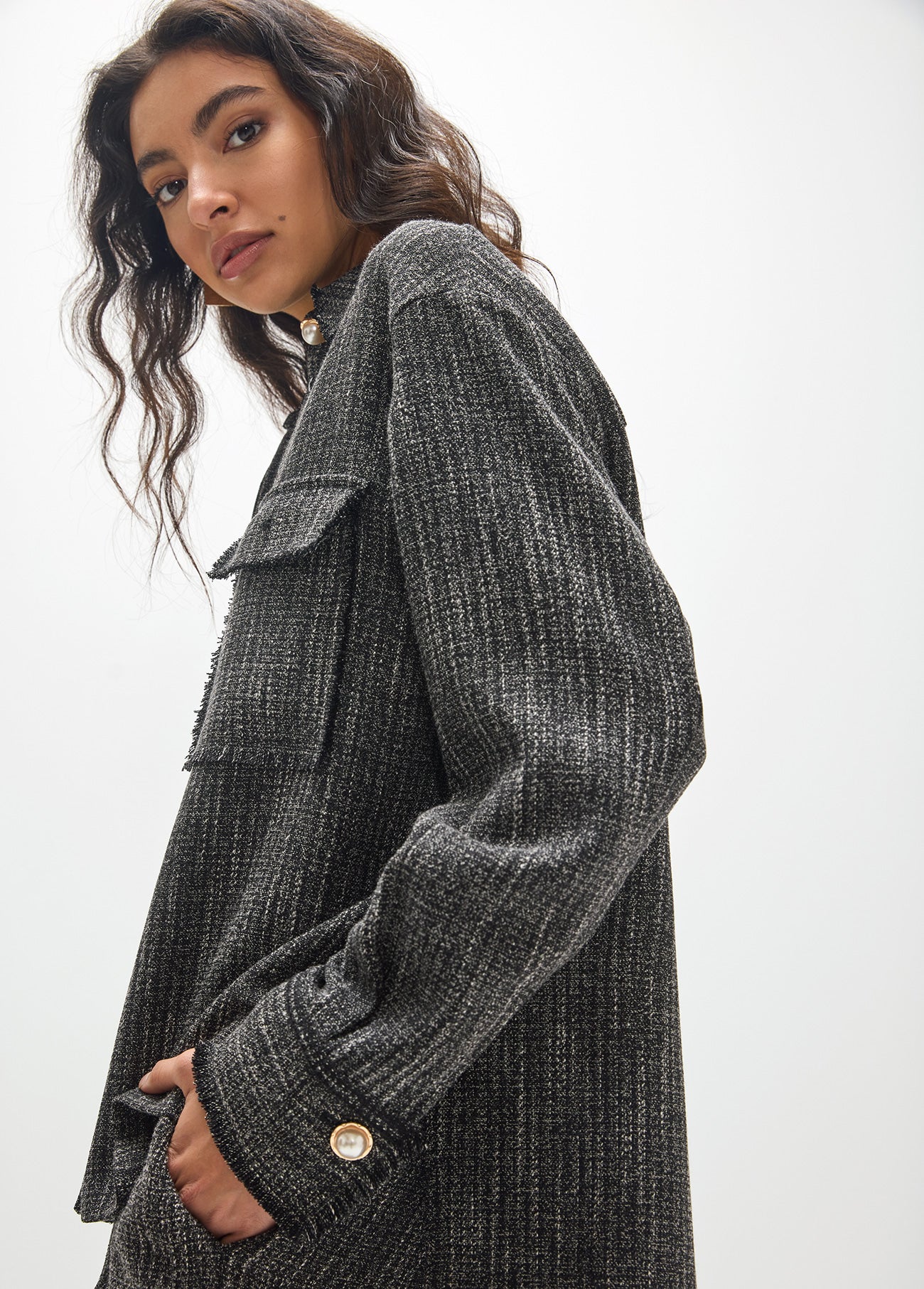mf2615009-Oversize overshirt with pearl button detail-Dark Grey