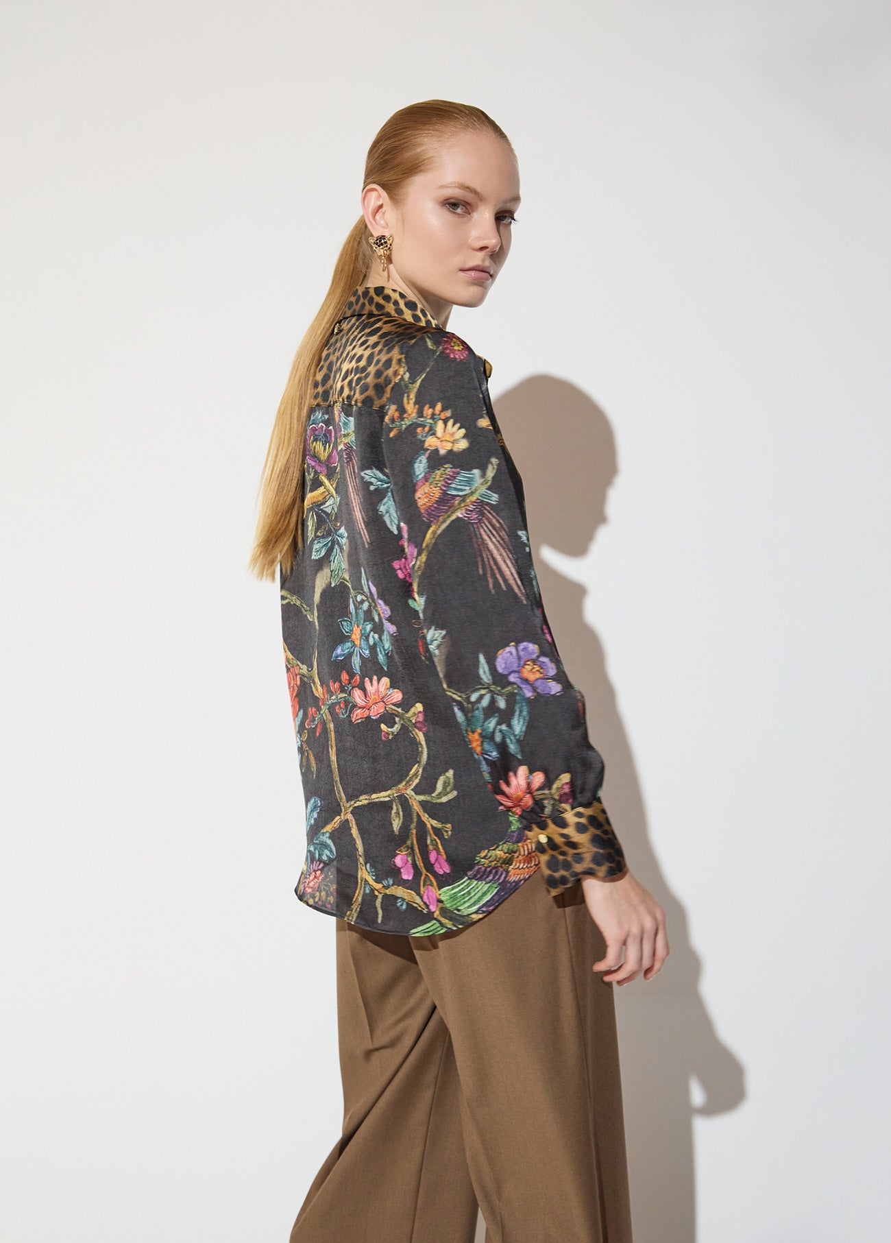 mf2615017-Regular shirt with combination of animal prints and flowers-Brown-Multicolor