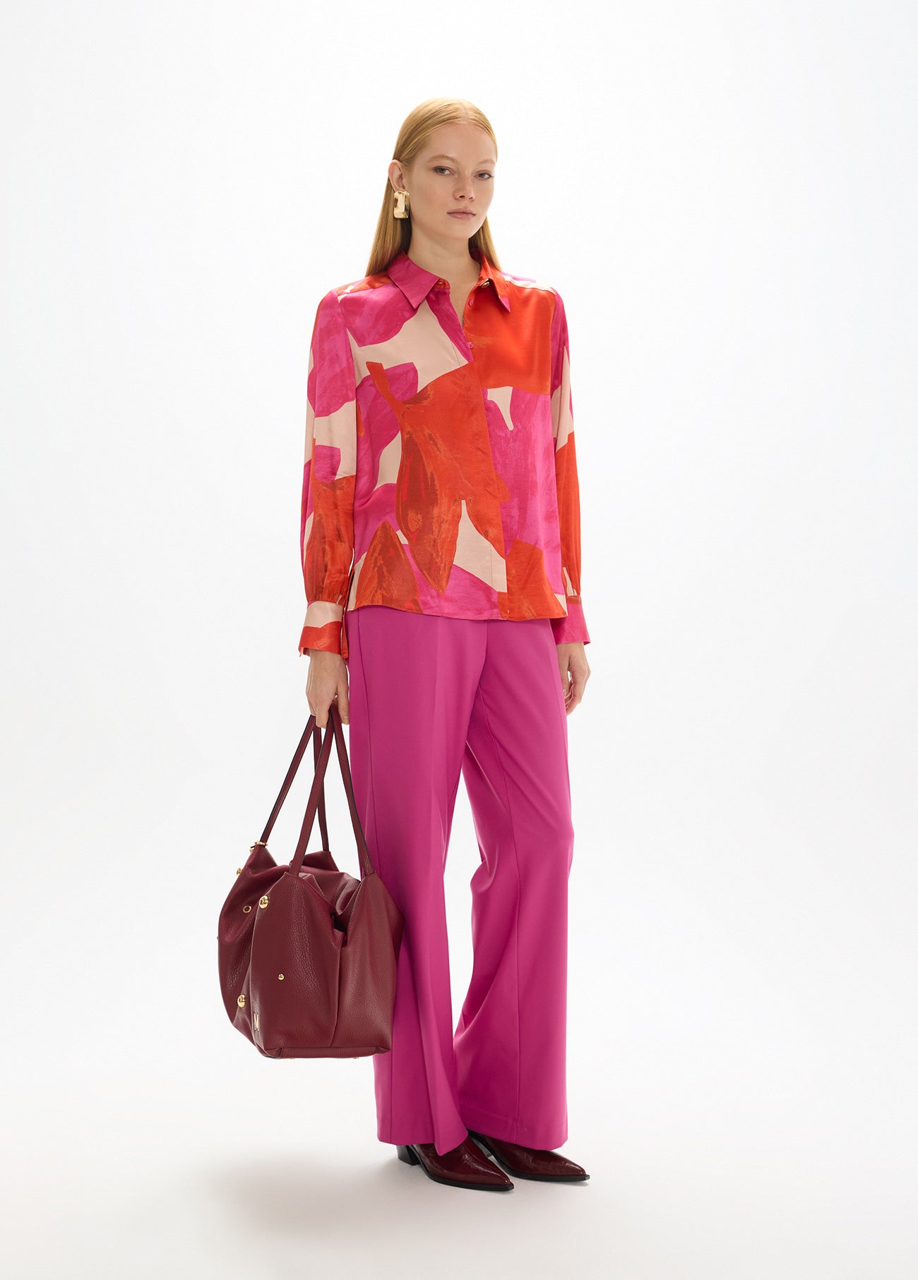 mf2615022-Large flower shirt red corals-Ecru-Multicolor