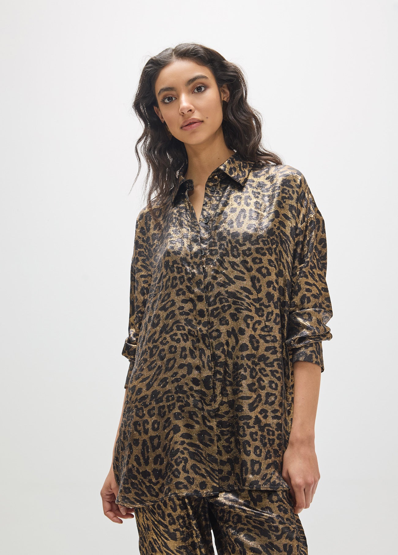 mf2615037-Oversized shirt fantasy fabric-Brown-Multicolor