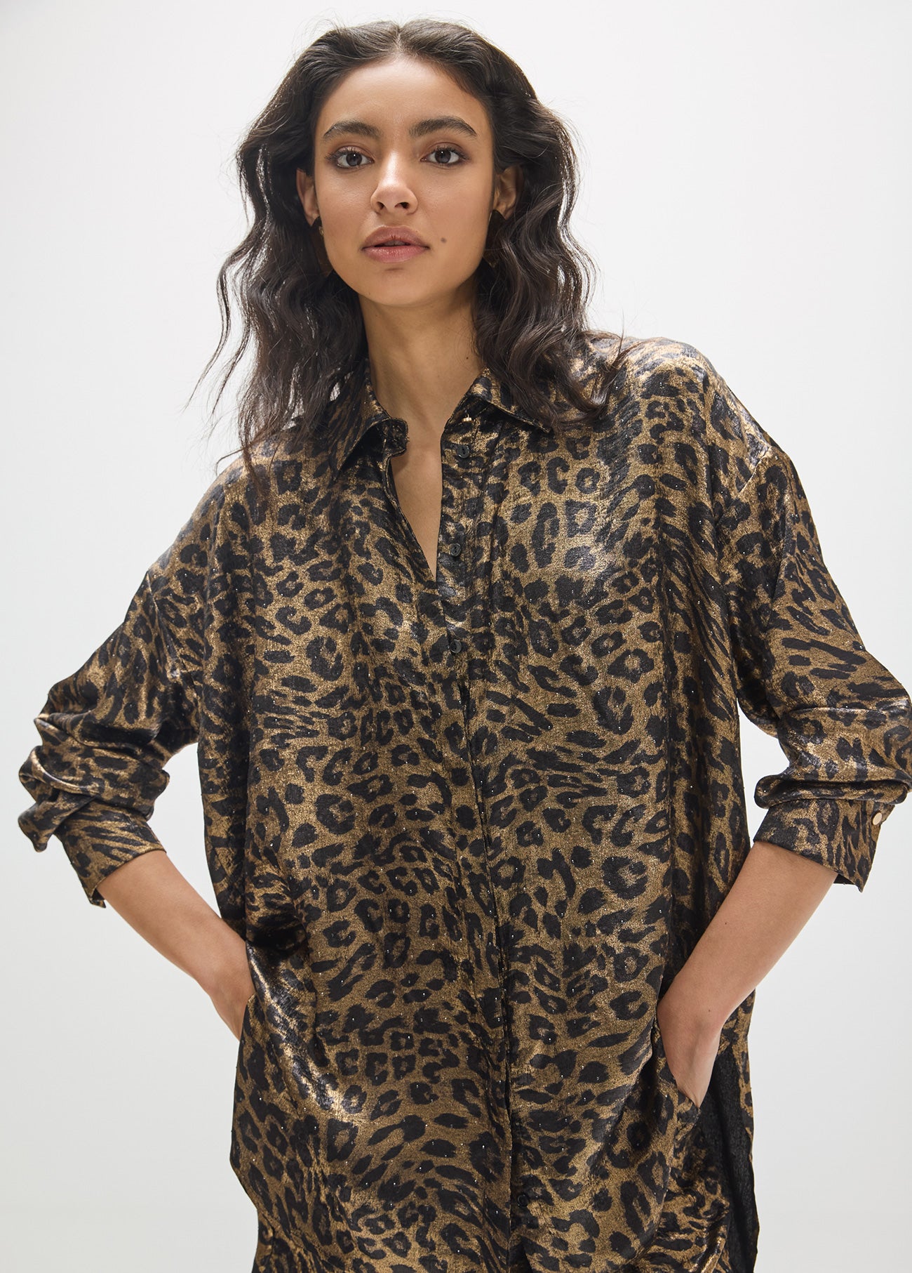 mf2615037-Oversized shirt fantasy fabric-Brown-Multicolor