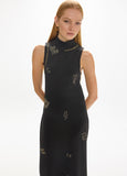 mf2616003-Sleeveless, long circular dress with strass detail positioned drawings-Black