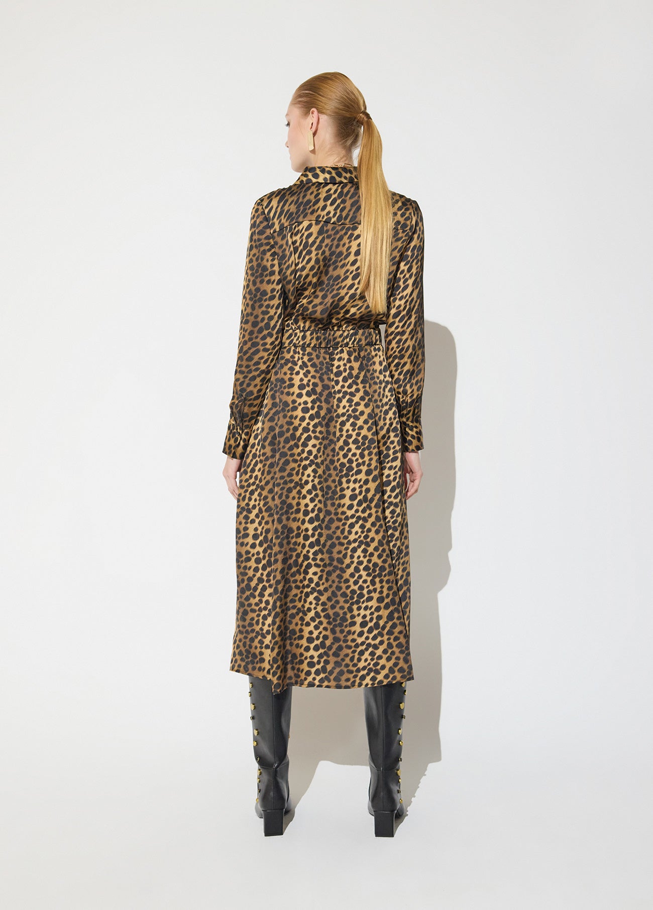 mf2616004-Printed animal dress with gold buckle belt-Brown-Multicolor