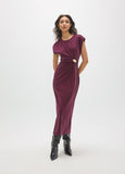 mf2616007-Roma knit dress with lurex, midi and sleeveless with knot and gold piece in the center-Red Wine/Burgundi